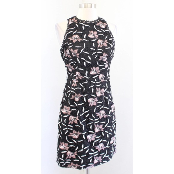 Aidan Aidan Mattox Floral Lace Open Back Cocktail Party Dress Size 4 Black Pink - Picture 1 of 8